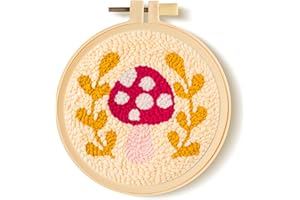 BOpusail Mushroom DIY Punch Needle Kits for Beginners Cute Cartoon Plant Pattern Embroidery with Hoop Punch Needle Starter Craft Set Easy for Adults Child Festival Gift Wall Decor Seat Cushions