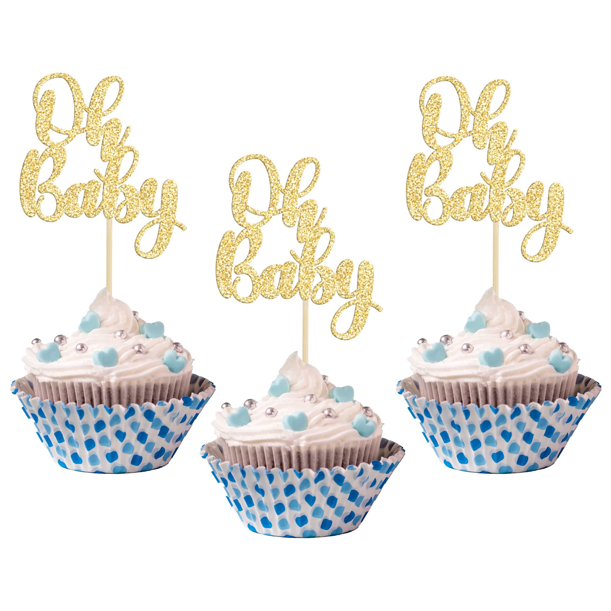 Photo 1 of Gyufise 36 Pack Oh Baby Cupcake Toppers Glitter Baby Shower Cupcake Picks Decorations for Celebrating Baby Shower Kids Birthday Party Supplies Gold