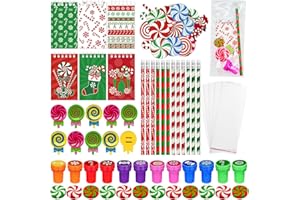 Cinrobiye 194 PCS Christmas Candy School Stationery Set Xmas Classrooms Exchange Stationery Party Favors Class Reward Prizes Notebooks Pencils Sharpener Erasers Stickers Stamps(Candy)