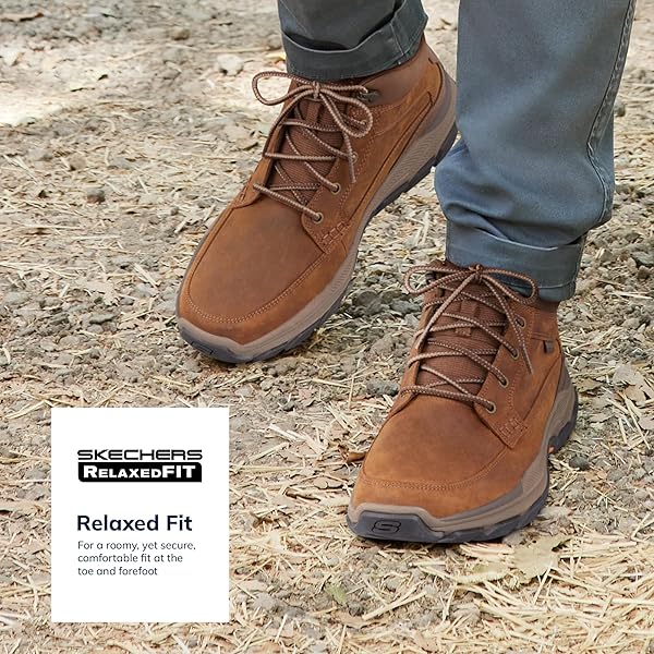 SKECHERS MEN’S RESPECTED BOSWELL MID TOP LEATHER MOC TOE LACE UP BOOT – CDB – 11.5 MEDIUM
