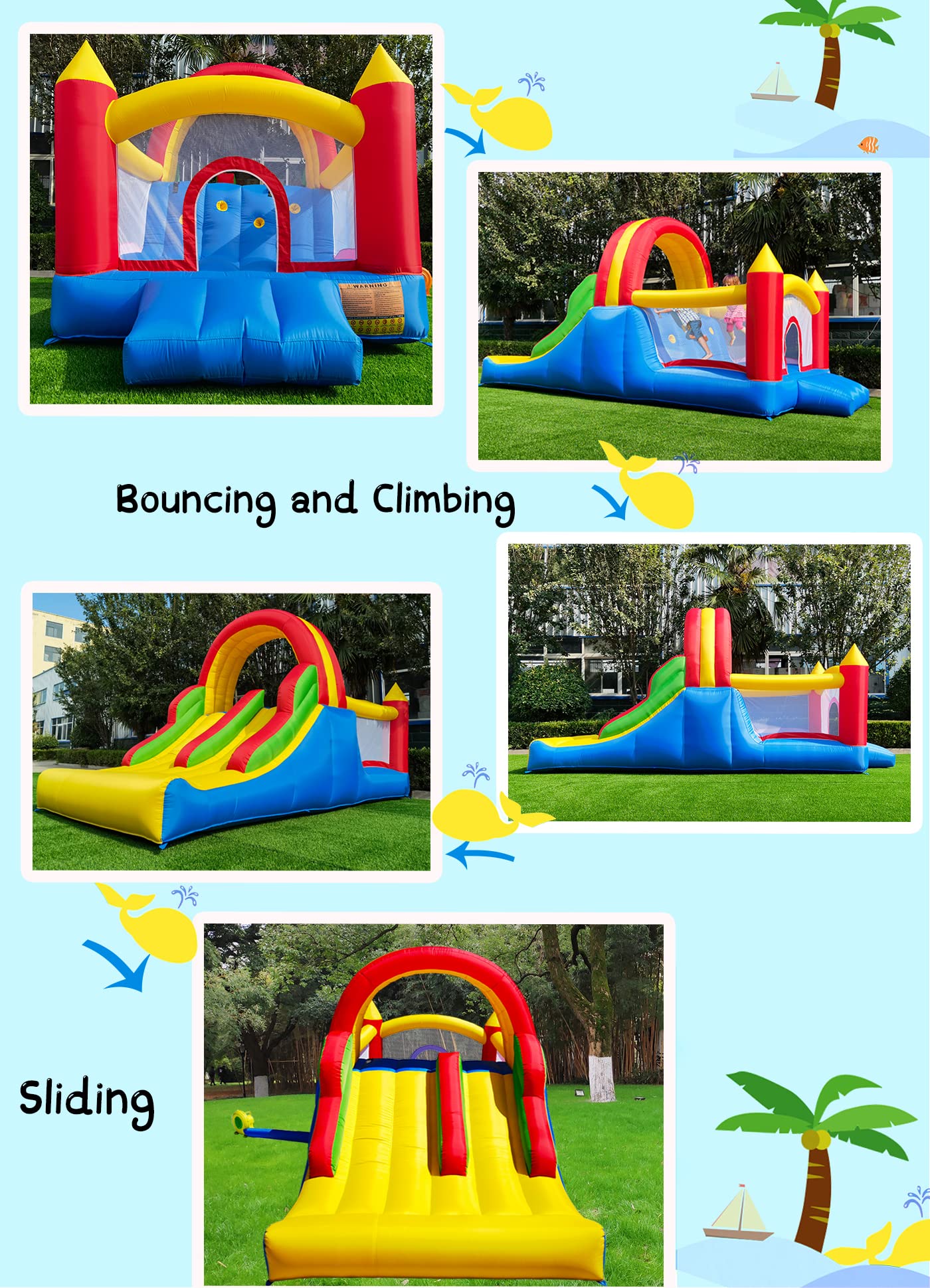 HuaKastro 16x7.2FT Inflatable Bounce House with 2 Racing Slides & Large Climbing Wall, 3 in 1 Kids Inflatable Trampoline Rainbow Jumping Castle Kids Backyard Playgrounds - with Air Blower