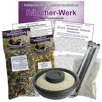 Räuchern 7-tlg Räucherset SCHUTZ & REINIGUNG + KEHRAUS RÄUCHERUNG für Menschen + Tiere + Räume | 2 x RÄUCHERWERK & Weihrauch 