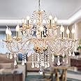 Panghuhu88 K9 Crystal Candle Chandeliers Lighting 15 Lights Pendant Ceiling Fixture Lamp for Dining Living Room Bedroom Hallway Entry Elegant Decoration (15 Bulbs)