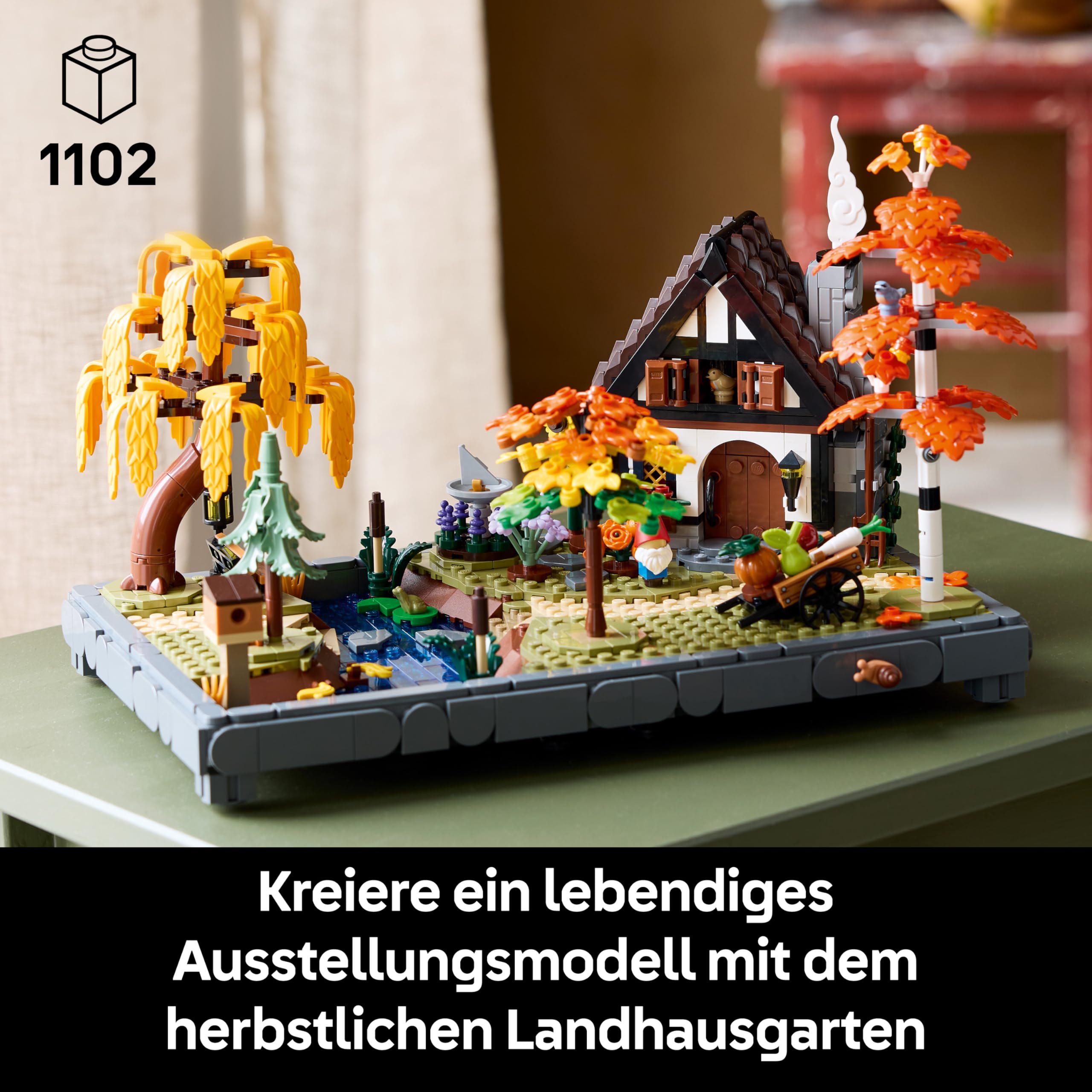 LEGO Icons Herbstlicher Landhausgarten - umgestaltbare Schreibtischdeko für Erwachsene - Tiere Minifiguren - Modellbau im Landhausstil - Kreatives Bauset - Geschenk für Männer & Frauen - 11372 2