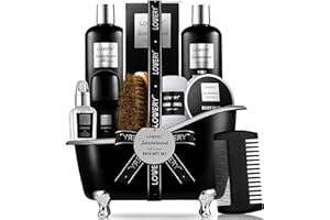 LOVERY Christmas Gifts for Men, Mens Body And Wash Gift Set Beard Kit and Body Care, Unique Gifts for Dad Sandalwood Spa Gift Baskets, Bath and Beard Grooming Kit, Gifts for Husband Him Beard Balm Growth Oil
