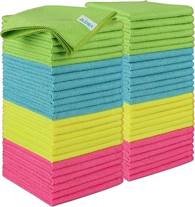 AIDEA Microfibre Cleaning Cloths 50 Pack 12x12 in Reusable Lint Free