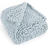 LONG CREATE Chunky Knit Throw Blanket 50"X 60", 100% Handmade with Soft Chenille Yarn, 4.4lbs Thick Cable Knitted Blankets, Large Rope Knot Crochet Throws for Couch Sofa Bed Home Decor, Baby Blue