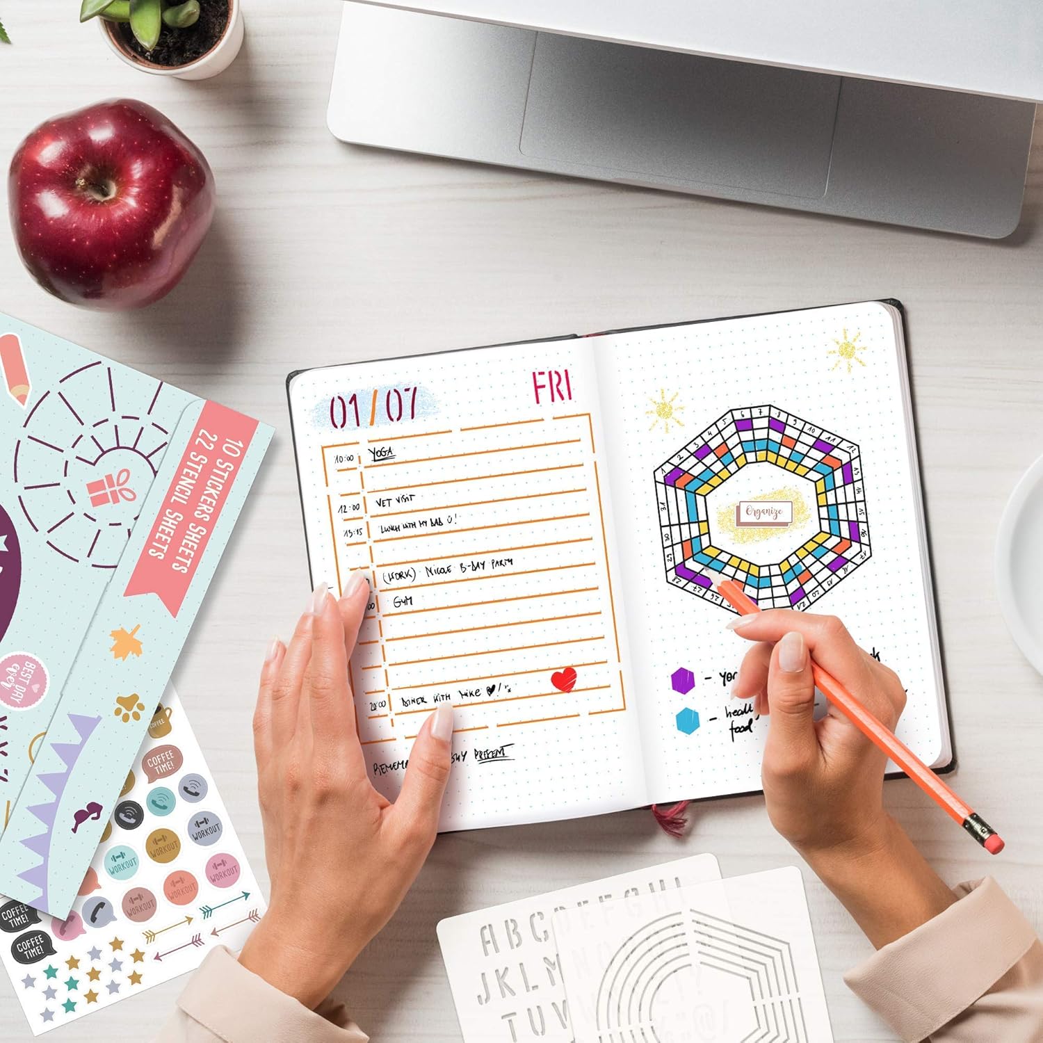 Ultimate Productivity Stencils and Planner Stickers for Journaling - Time Saving Journal Accessories/Supplies to Create Layouts Easily - Incl. Bullet Point Checklists, Daily/Weekly/Monthly Calendars : Kitchen & Dining