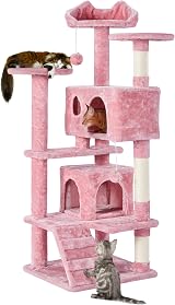 Yaheetech 138.5cm Cat Tree Tower Multilevel with Condos Sisal Posts Pink