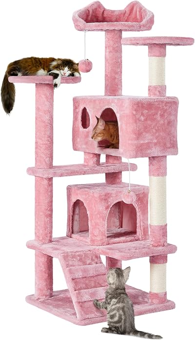 Yaheetech 138.5cm Cat Tree Tower Multilevel with Condos Sisal Posts Pink