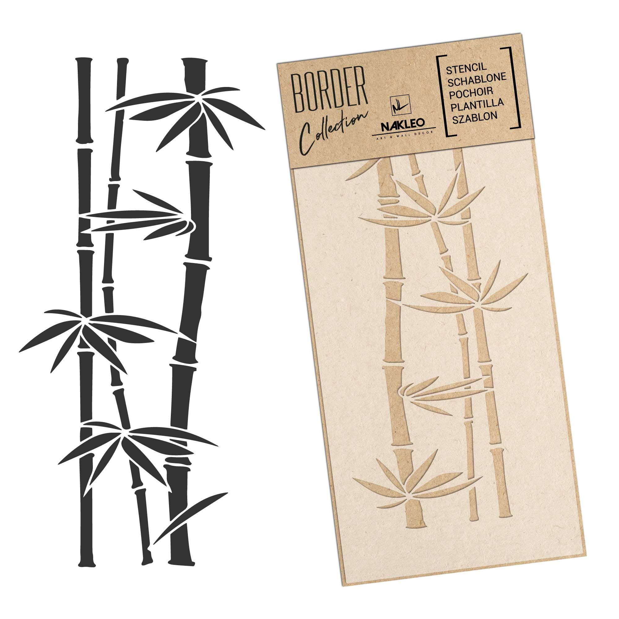 NAKLEO Border Wall Stencil 21x45cm, Bamboo Leaves Floral Pattern, Reusable Plastic Template, Painting Stripe DIY Art and Craft Home Decor, Fabric Furniture Wood Paper Patio