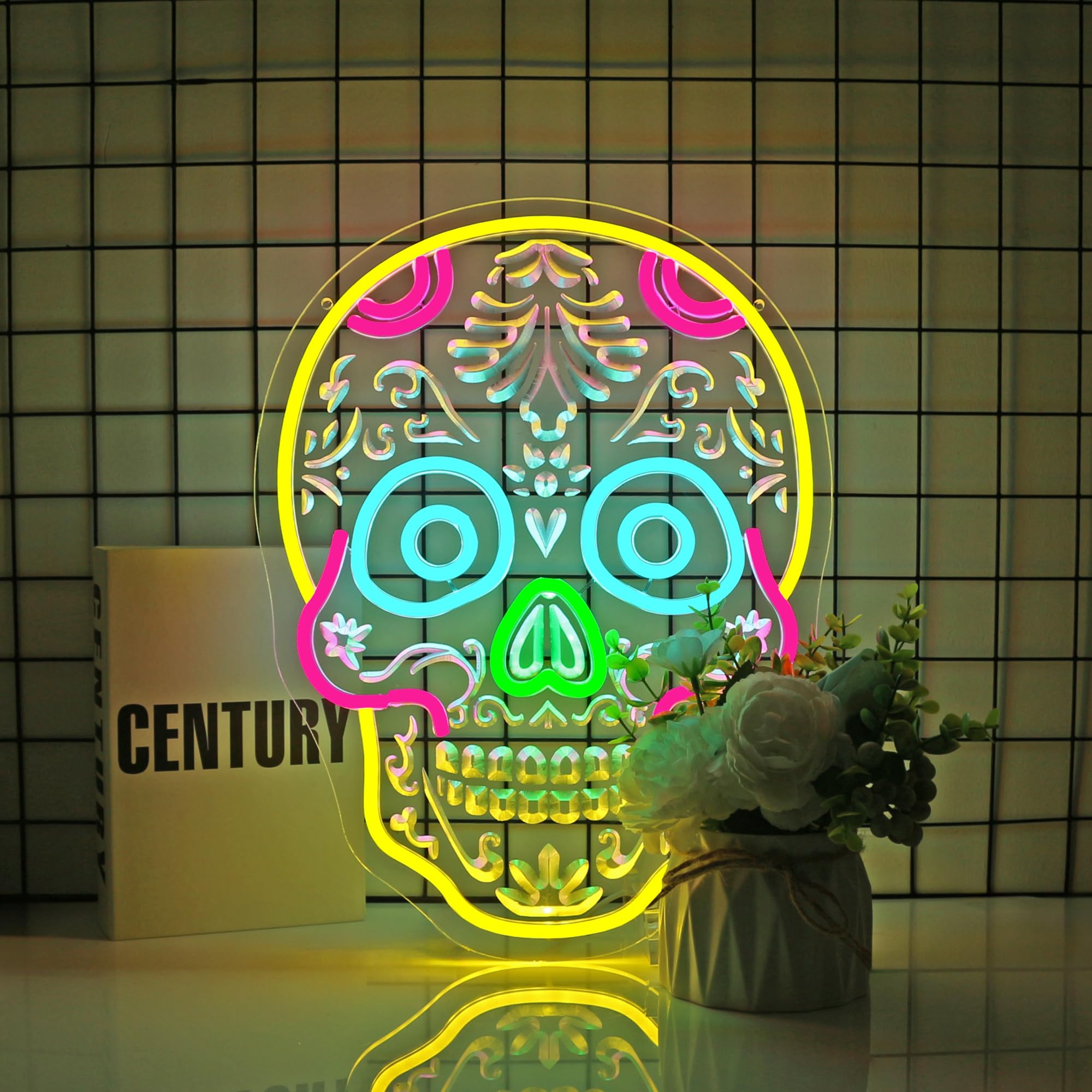 Photo 1 of Ebdobgbs Skull Neon Sign Skeleton Led Neon Lights Neon Signs for Wall Decor Light Up Sign for Birthday Party Club Gift