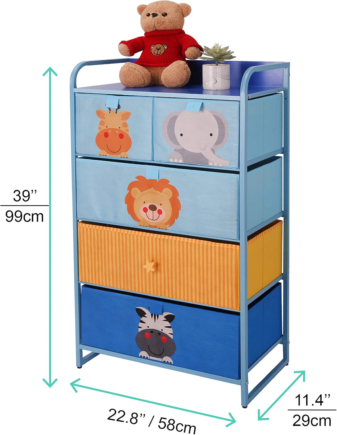 MY LUNA HOME Kids Dresser with 5 Drawers – Nursery Storage & Organizer Furniture for Children, Toddler, Baby– Heavy Duty, Soft & Easy Pull Fabric Bins for Toys, Clothes, Playroom & Bedroom - Blue: Kitchen & Dining