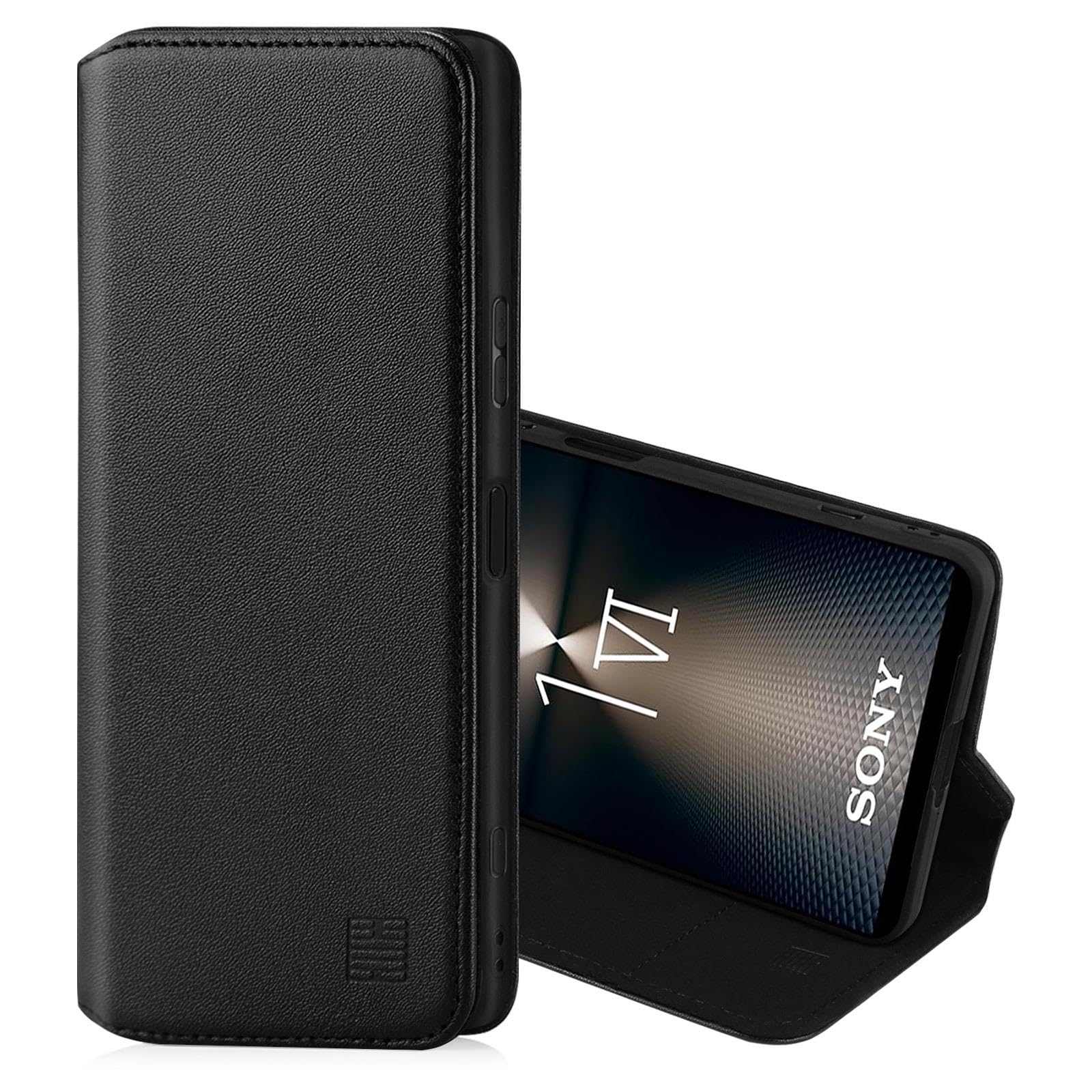 32nd Classic Series 2.0 - Real Leather Book Wallet Flip Case Cover For Sony Xperia 1 VI (2024), With RFID Blocking Card Slot, Magnetic Closure and Built In Stand - Black
