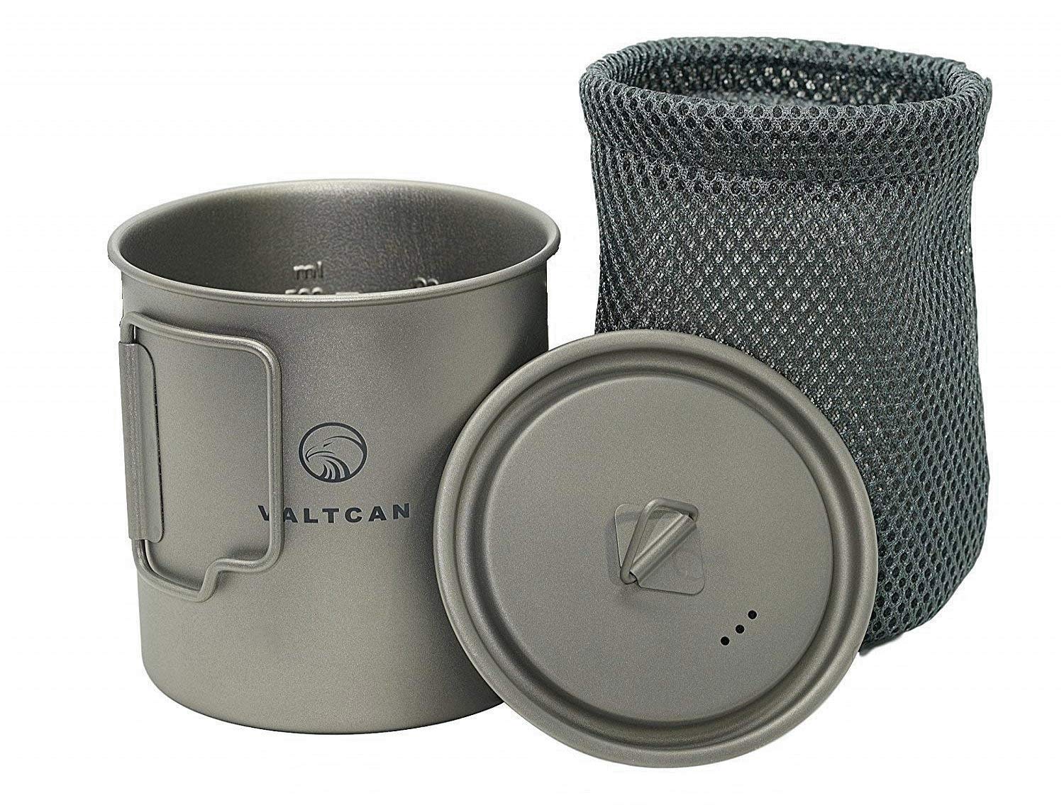 Valtcan 650ml Titanium Pot Backpacking Camping Open Fire Mug Cup with Lid and Stuff Sack