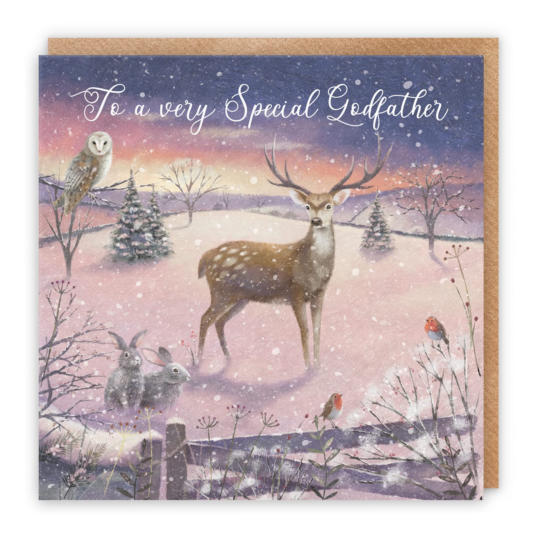 Hunts England - Godfather Christmas Card - 'The Stag' - To A Very Special Godfather - Card - Milo's Gallery Collection - Christmas Wording Inside - From Godson/Goddaughter