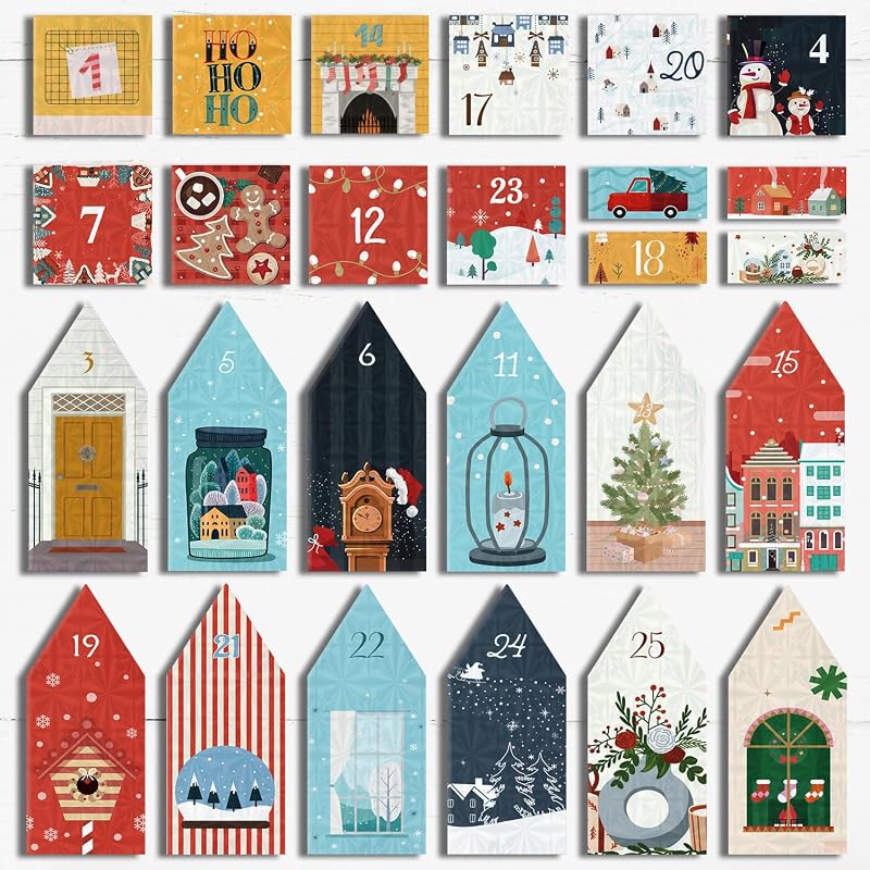 Calendario Adviento Cajas para Rellenar, 25 Numeradas Calendario de Adviento de Navidad, Crea tu Calendario de Adviento 2025 con Cajas de Regalo para Niños, Niñas, Amigos (25 Casitas y Cajas)