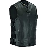 Leatherick Mens Warrior Style Leather Motorcycle Vest for Men with Concealed Carry Pockets