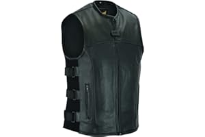 Leatherick Mens Warrior Style Leather Motorcycle Vest for Men with Concealed Carry Pockets