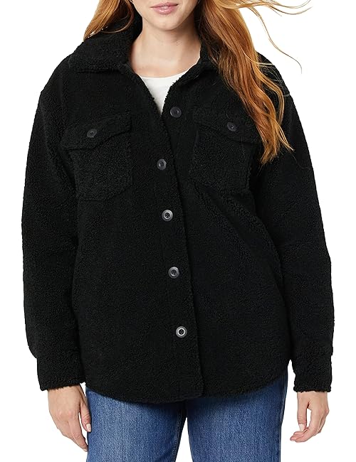Amazon Essentials Women's Oversized Teddy Sherpa Shirt Jacket (Previously Goodthreads), Black, Small