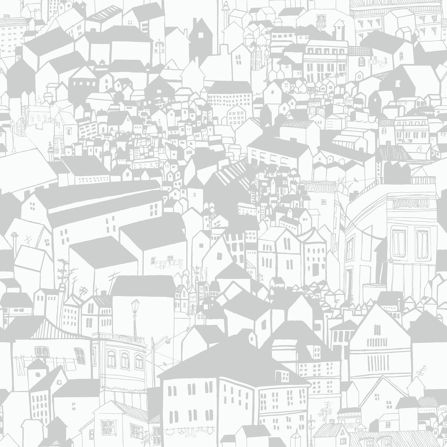 Eco Wallpaper WV6092 Grey Village Motif Wallpaper