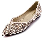 Women's Rhinestone Flats Fashion Pointed Toe Pearl Diamond Low Heel Dress Wedding Flats Work Business Dance Ballet Flats