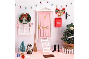 Lenwen 25 Pcs Magical Fairy Door Kit for Christmas Shelf Decorations, Fairy Door Miniature Accessories, to Create Mini Holiday Scenes, to Decorate Christmas Dollhouse(Pink)