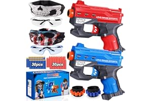 2 Pack Blaster Guns Boys Toy-with 60 Bullets &2 Wristbands, TiopLior Blaster Guns Toy Age for 4-9 Christmas Birthday Gifts &2 Safety Glasses/Face Masks for 6+ Year Old Kids Games Toys