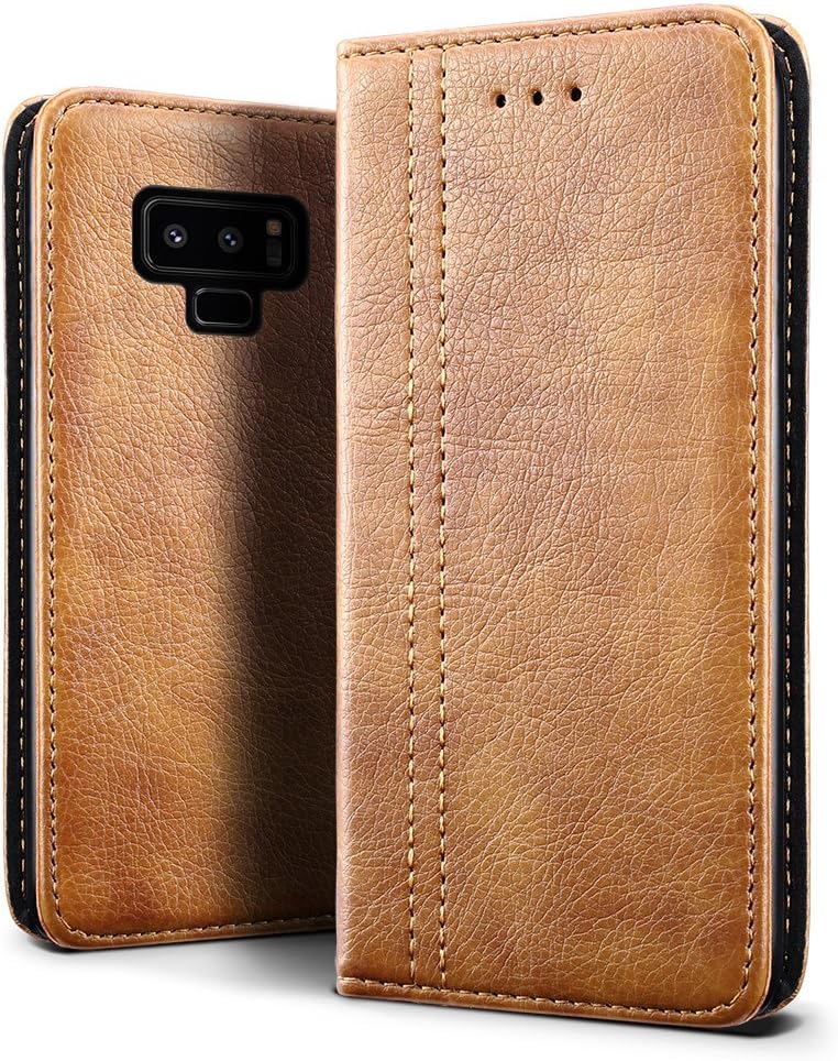 SLEO Case for Samsung Galaxy Note 9 Case, Retro Wallet Leather Case,[Slim Fit] Soft Tactile Elegant Case Cover with Embedded Magnetic Closure for Samsung Galaxy Note 9 (Brown)