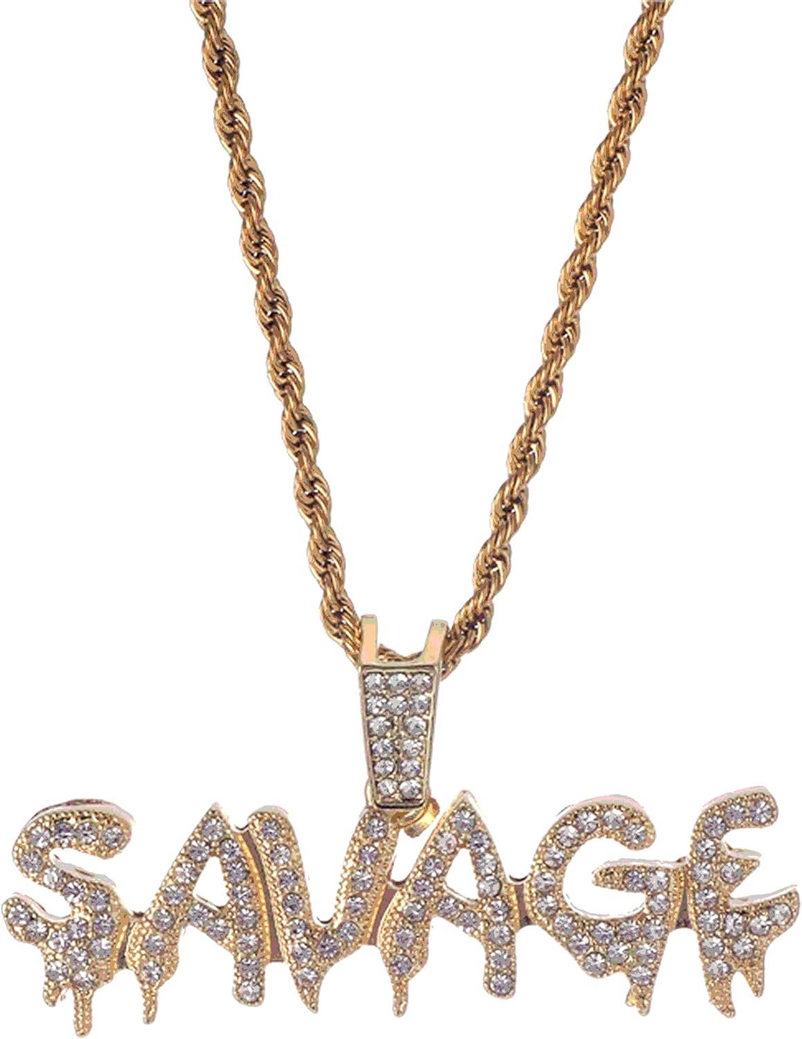 Hip Hop Savage Pendant Necklace Iced Out Dripping Letters Rhinestone