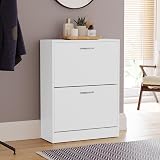 Vida Designs White Shoe Cabinet 2 Drawers Wooden Storage Unit Slim Hallway view 4
