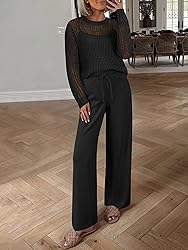 ANRABESS Womens 2 Piece Outfits Crochet Sheer Knit