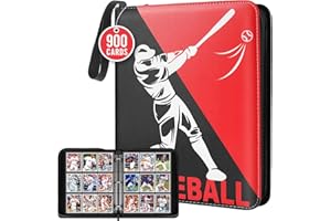 DSCD Baseball 9-Pocket Card Binder: 900 Zipper Sports & Trading Card Collector Album with 50 Removable Sleeves - Kids Card Ho