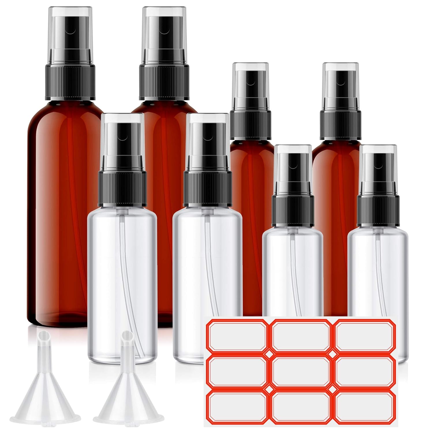 Spray Bottles, Jornarshar 8 Pcs Fine Mist Bottles, Empty Refillable Container for Hand Sanitizer, Essential Oils, Cleaning Products, or Aromatherapy - 3.4oz x2, 2oz x2, 1.7oz x2, 1oz x2 : Beauty