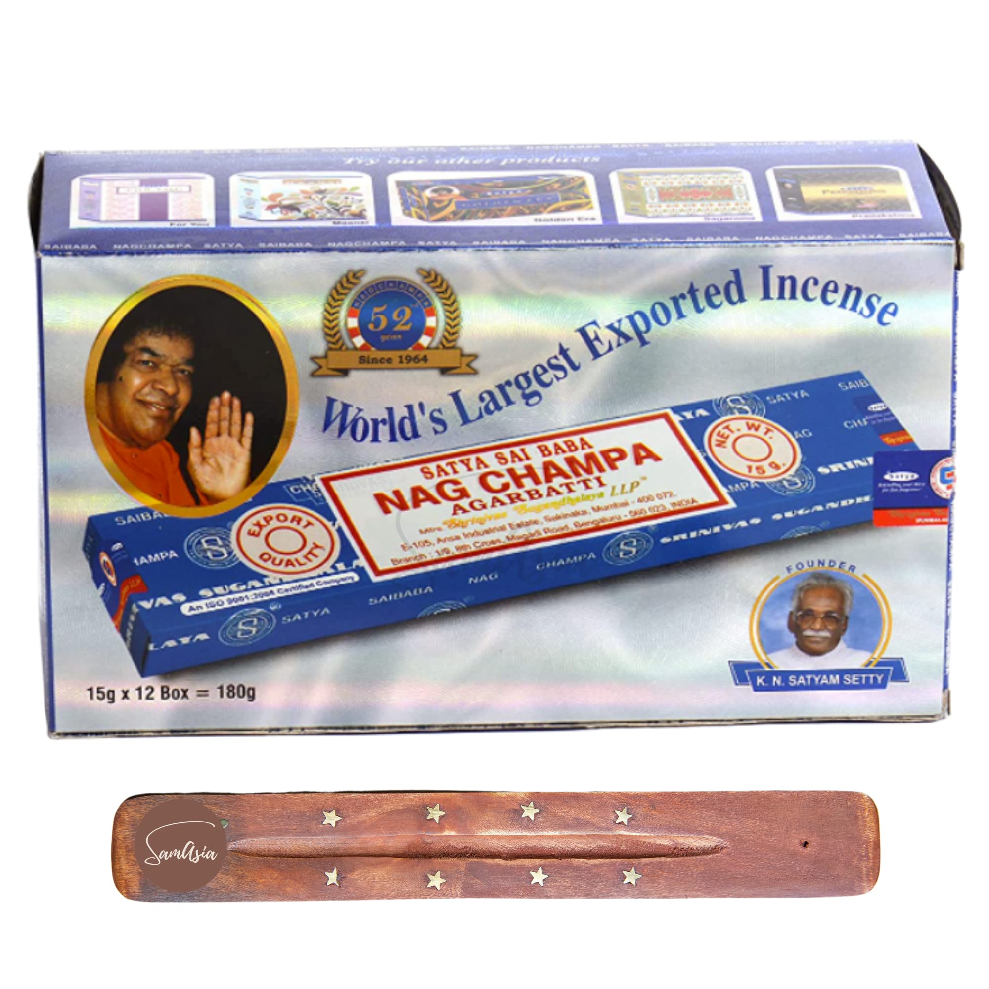 Satya Nag Champa Agarbatti Incense Sticks | x12 pack | with SAMASIA incense sticks holder | Used for Aromatherapy, Spa, Yoga, Weddings, Meditation, Healing, Positivity and Relaxation… — image 1