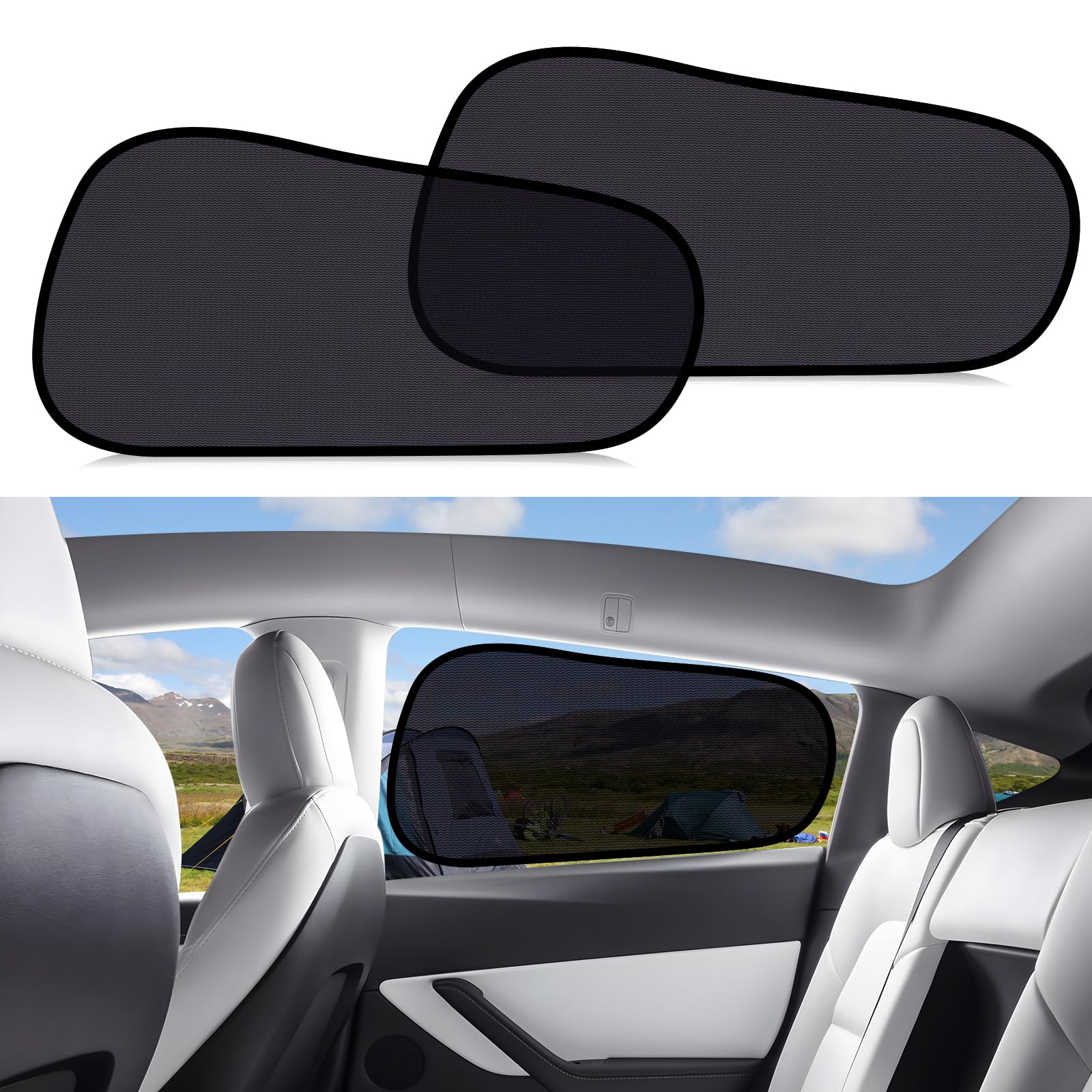 Photo 1 of ZATOOTO Car Window Shades for Tesla Model Y - Sun Shade Semi-Transparent Rear Window, Car Window Shade for Baby with UV Protection & Privacy, Custom Fit, No Adhesive, Easy Install