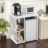 KirKical 3-Tier Coffee Bar Cabinet with Mini Fridge Storage Space, White | Simple Style Microwave Stand Bakers Rack, Utility Compact Refrigerator Storage Organizer for Home Kitchen Dorm