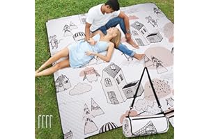 WICKERLAND Picnic Blankets Extra Large - Beach Blanket Waterproof Sandproof with Shoulder Strap, Machine Washable, Outdoor Blanket with Stakes for Grass Concert, Park, Lawn,Travel,Spring Summer. Owl