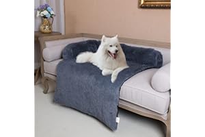 Coohom Calming Dog Bed Pet Couch Protector Dog Cat Bed Mats for Furniture with Removable Washable Cover,Plush Sofa Cover Cushion with Soft Neck Bolster (Large 41", Grey)