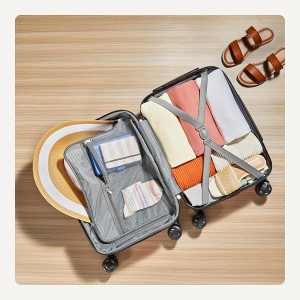 AMAZON BASICS 21″ HARDSIDE CARRY-ON LUGGAGE WITH MULTI-DIRECTIONAL WHEELS, EXPANDABLE FOR UP TO 25% MORE SPACE, SCRATCH-RESISTANT SURFACE, ROSE GOLD