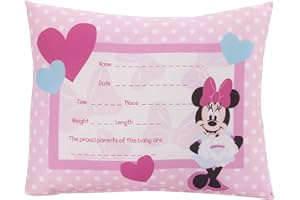 Disney Minnie Mouse Decorative Keepsake Pillow – Personalized Birth Pillow, Pink, 1 Count (Pack of 1) (6402709P)