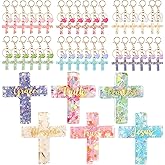 Nosiny 30 Pcs Cross Keychains Bulk Christian Gifts for Women Resin Glitter Keychains Colorful Cross with Hearts Key Ring for Easter Women Sister Gift
