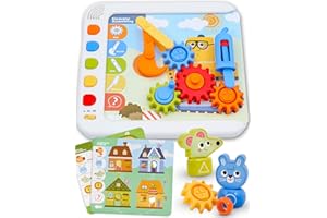 THE BAMBINO TREE 3D Busy Board STEM Gears Toy for Kids Age 4-6 - Electronic Educational Learning Activity Board with Talking Flash Cards, Building Blocks, Animals and Music - Develops Fine Motor Skills