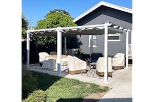 PURPLE LEAF 10' x 13' Outdoor Aluminum Pergola White Heavy-Duty Retractable Pergola Patio Metal with Double Sun Shade Canopy for Gardens Deck Backyard, Grey