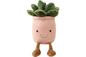 WUZHOU Tulip Plush Toy, 13.7" Flower Pot Stuffed Plushie Pillow Decoration, Soft Fluffy Toy Succulent Plants Friend Throw Pillow, Multicolor (Pink-Succulent)