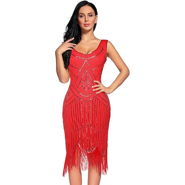 Amazon.com: FAIRY COUPLE 1920s Sequined Embellished Tassels Hem Flapper  Dress D20S002(M,Green Black) : Clothing, Shoes & Jewelry