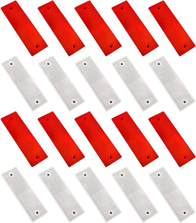 Heyu-Lotus 20 Pcs Reflectors Rectangular Rear Self Adhesive Red/White