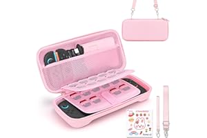 Younik Switch 2 Case Compatible with NS Switch 2 (2025), Carrying Case with 19 Game Card Slots, 4 in 1 Switch 2 Accessories Includes Shoulder Strap, Wrist Strap & Stickers (Pink)
