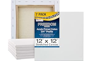 U.S. Art Supply 12 x 12 inch Stretched Canvas Super Value 7-Pack - Triple Primed Professional Artist Quality White Blank 5/8" Profile, 100% Cotton, Heavy-Weight Gesso - Acrylic Pouring, Oil Painting