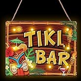 Blulu Tiki Bar Sign Hawaiian Luau Party Decoration Supplies Wooden LED Light Tiki Plaque for Aloha Hawaii Luau Tropical Birthday Party Aloha Decorations Totem Hut Hanging Sign for Home Bar Kitchen